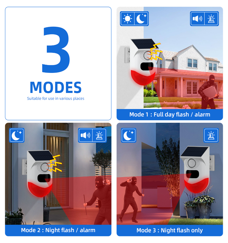 Wireless Outdoor Solar Alarm 120dB Sound Light Infrared Sensor Alarm PIR Motion Detector Remote Controller Home Anti-theft Alarm