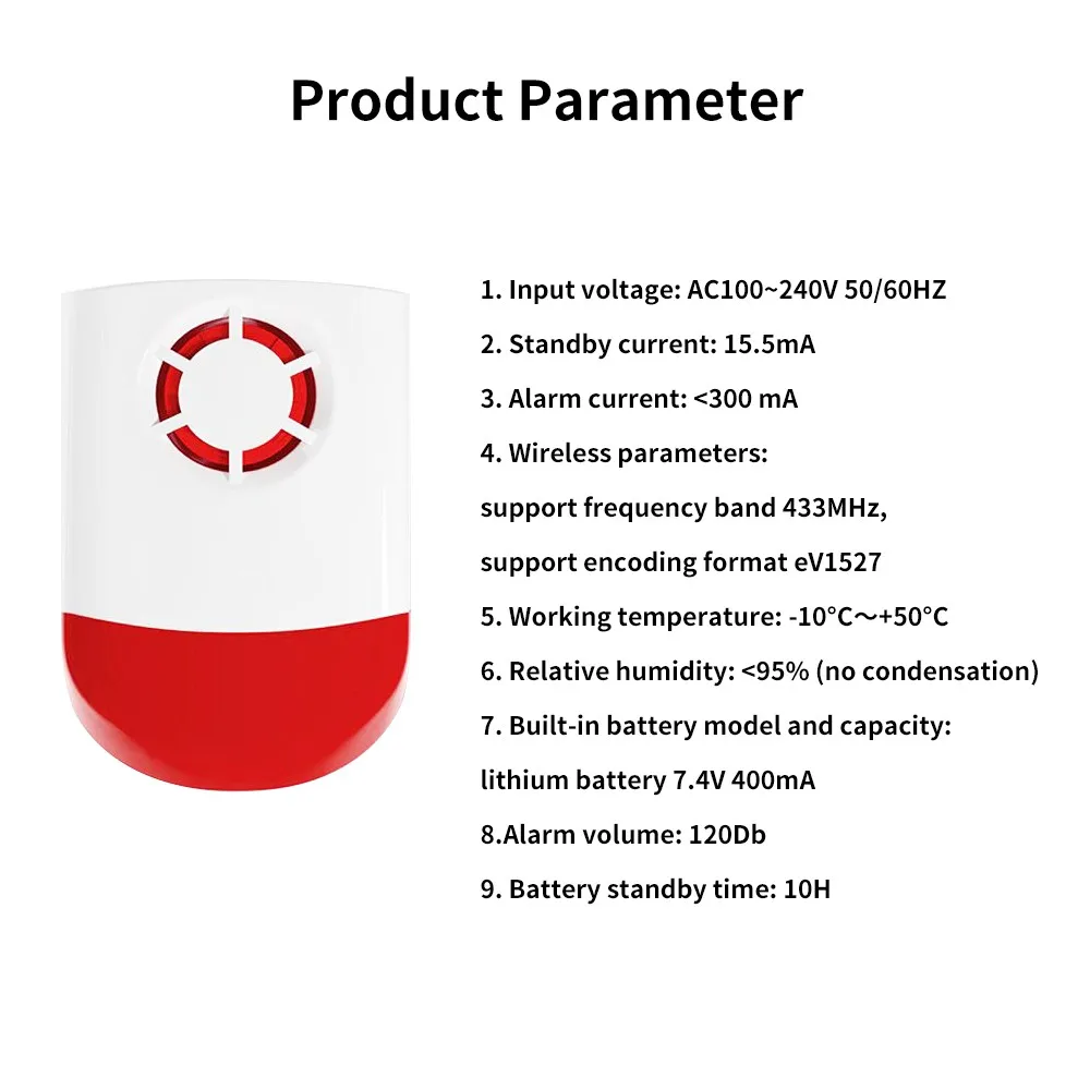 433MHz Outdoor Wireless Waterproof Flash Alarm 120dB High Decibel Loudness Sound & Flash LED Outdoor Security Alarm System