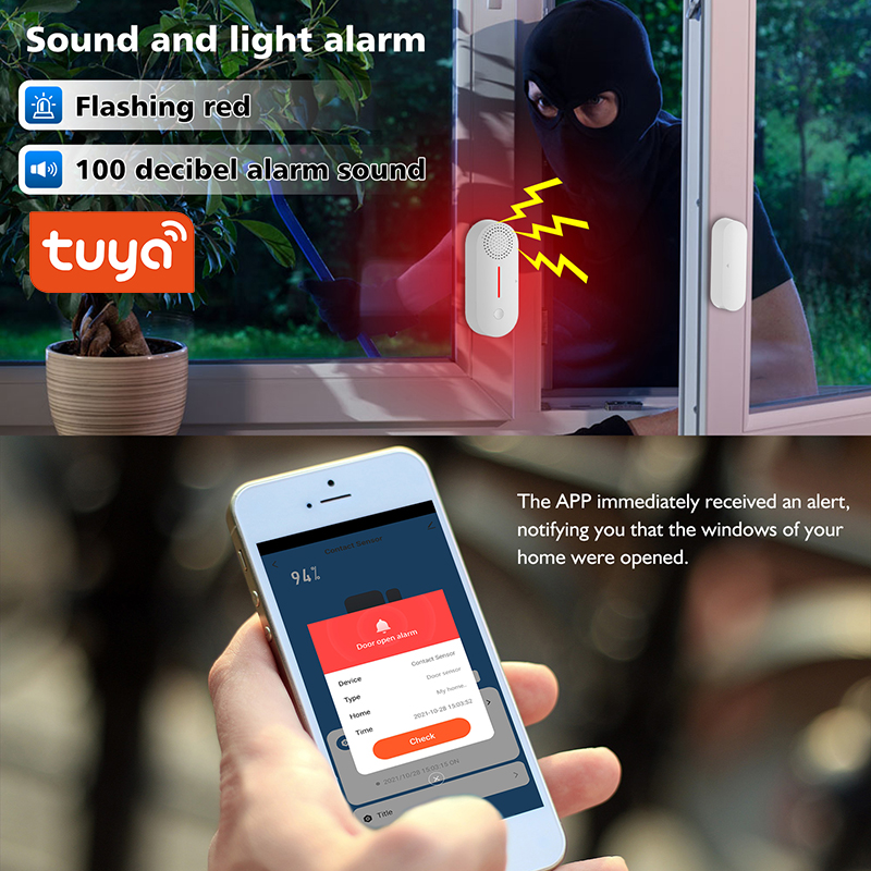 Tuya Smart WiFi GSM Magnetic Door Sensor Alarm/Door Window Entry Alarm Work With Alexa Google Home and IFTTT